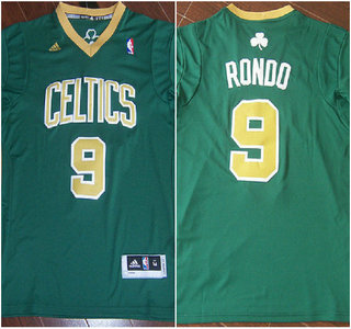Boston Celtics #9 Rajon Rondo Green With Gold Number Revolution 30 Swingman Jersey