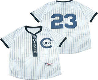 Chicago Cubs #23 Ryne Sandberg White With Blue Strip 1909 Turn The Clock Throwback Jersey