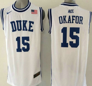 Duke Blue Devils #15 Jahlil Okafor 2015 White Round Collar Jersey