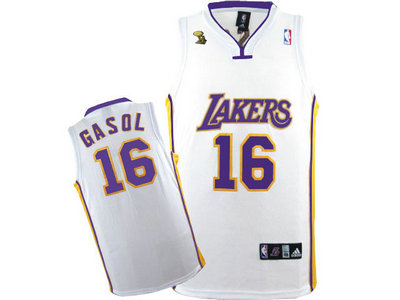 Los Angeles Lakers 16 Gasol White champion Jersey