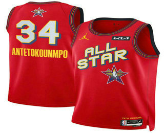 Men's 2025 All Star #34 Giannis Antetokounmpo Red Red Heat Press Jersey