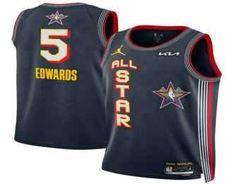 Men's 2025 All Star #5 Anthony Edwards Navy Red Heat Press Jersey