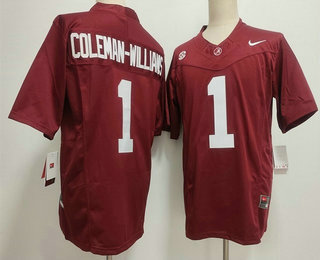 Men's Alabama Crimson Tide #1 Ryan Alexander Coleman-Williams Jr Red 2026 FUSE College Football Jersey