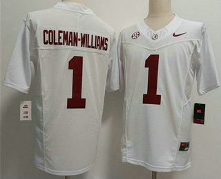 Men's Alabama Crimson Tide #1 Ryan Alexander Coleman-Williams Jr White 2026 FUSE College Football Jersey