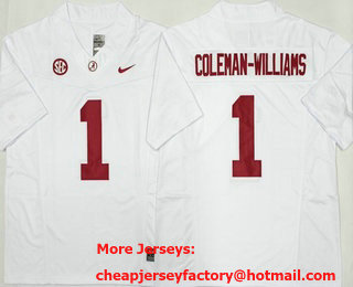 Men's Alabama Crimson Tide #1 Ryan Coleman-Williams White 2026 FUSE College Football Jersey