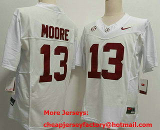 Men's Alabama Crimson Tide #13 Malachi Moore White FUSE College Stitched Jersey