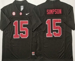Men's Alabama Crimson Tide #15 Ty Simpson Limited Black FUSE College Football Jersey