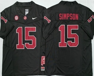 Men's Alabama Crimson Tide #15 Ty Simpson Limited Black FUSE College Football Jersey