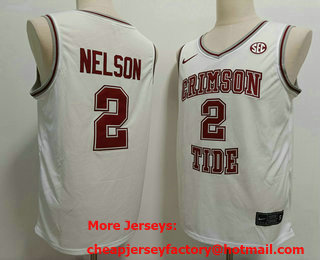 Men's Alabama Crimson Tide #2 Grant Nelson White Stitched College Basketball Jersey