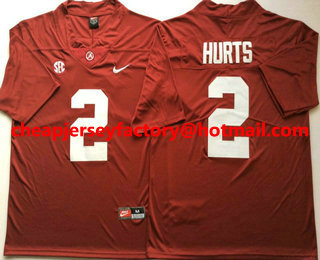 Men's Alabama Crimson Tide #2 Jalen Hurts Red 2017 Vapor Untouchable Stitched Nike NCAA Jersey
