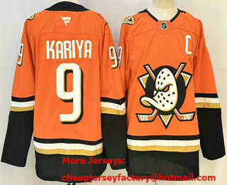 Men's Anaheim Ducks #9 Paul Kariya Orange Authentic Jersey