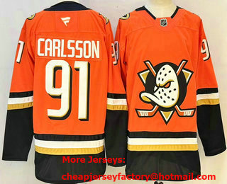 Men's Anaheim Ducks #91 Leo Carlsson Orange Authentic Jersey