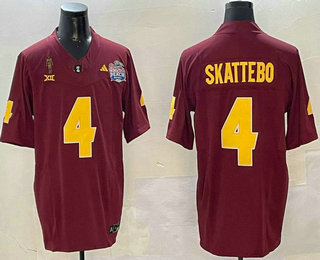 Men's Arizona State Sun Devils #4 Cam Skattebo 2024 FUSE Maroon Pat Tillman Peach Bowl Patch Vapor Limited Stitched Jersey