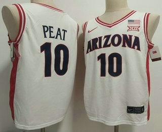 Men's Arizona Wildcats #10 Koa Peat White College Basketball Jersey