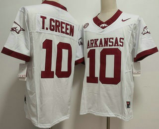 Men's Arkansas Razorbacks #10 Taylen Green White FUSE College Football Jersey