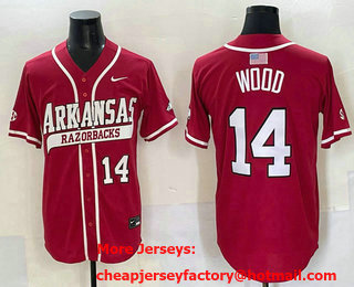 Men's Arkansas Razorbacks #14 Gage Wood Red 2025 World Series Stitched Jersey