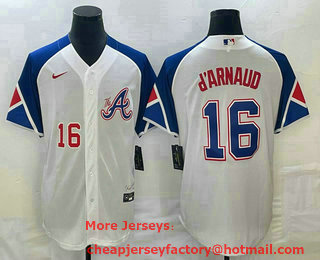 Men's Atlanta Braves #16 Travis dArnaud Number White 2023 City Connect Cool Base Stitched Jersey 12