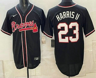 Men's Atlanta Braves #23 Michael Harris II Black Cool Base Stitched Baseball Jersey 11