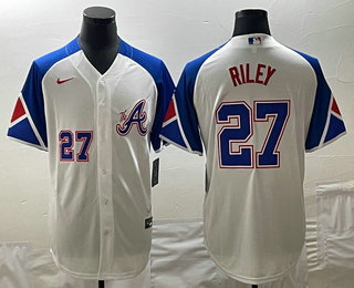 Men's Atlanta Braves #27 Austin Riley Number White 2023 City Connect Cool Base Stitched Jersey 02