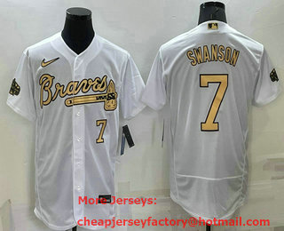 Men's Atlanta Braves #7 Dansby Swanson White Number 2022 All Star Stitched Flex Base Nike Jersey