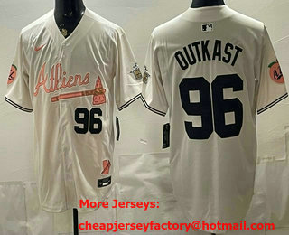 Men's Atlanta Braves #96 Outkast Cream 2024 Atliens Peach With Outkast Patch Vapor Limited Stitched Jersey