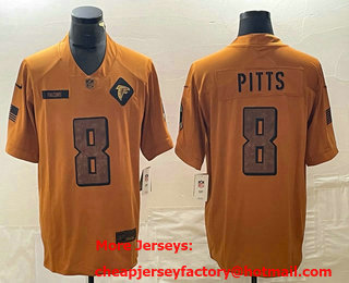 Men's Atlanta Falcons #8 Kyle Pitts Brown 2023 Salute To Service Limited Stitched Jersey