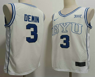 Men's BYU Cougars #3 Egor Demin White College Basketball Swingman Stitched Jersey