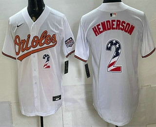 Men's Baltimore Orioles #2 Gunnar Henderson White USA 250 Fourth of July Home Stitched Jersey