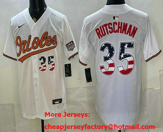 Men's Baltimore Orioles #35 Adley Rutschman White USA 250 Fourth of July Home Stitched Jersey