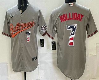 Men's Baltimore Orioles #7 Jackson Holliday Grey USA 250 Fourth of July Home Stitched Jersey