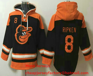 Men's Baltimore Orioles #8 Cal Ripken Jr Black Ageless Must Have Lace Up Pullover Hoodie