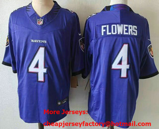 Men's Baltimore Ravens #4 Zay Flowers Limited Purple FUSE Vapor Jersey