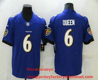 Men's Baltimore Ravens #6 Patrick Queen Purple 2021 Vapor Untouchable Stitched NFL Nike Limited Jersey