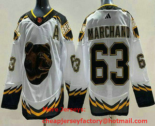 Men's Boston Bruins #63 Brad Marchand White 2022 Reverse Retro Authentic Jersey