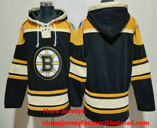 Men's Boston Bruins Blank Black Ageless Must Have Lace Up Pullover Hoodie