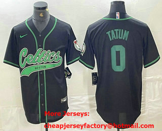 Men's Boston Celtics #0 Jayson Tatum Black Cool Base Stitched Baseball Jersey
