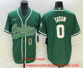 Men's Boston Celtics #0 Jayson Tatum Number Green With Patch Stitched Baseball Jersey