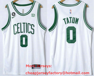 Men's Boston Celtics #0 Jayson Tatum White With 6 Patch Nike Stitched Jersey With Sponsor