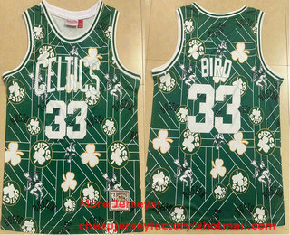 Men's Boston Celtics #33 Larry Bird Green Big Face Mitchell Ness Hardwood Classics Soul Swingman Throwback Jersey 02
