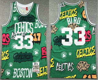Men's Boston Celtics #33 Larry Bird Green Doodle Fashion Swingman Throwback Jersey