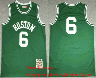 Men's Boston Celtics #6 Bill Russell Green No Name 1962-63 Hardwood Classics Soul Swingman Throwback Jersey