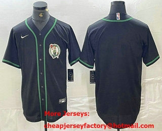 Men's Boston Celtics Black With Patch Cool Base Stitched Baseball Jersey 01