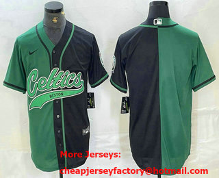 Men's Boston Celtics Blank Green Black Split Stitched Baseball Jersey