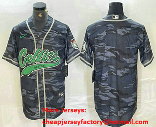 Men's Boston Celtics Camo With Patch Cool Base Stitched Baseball Jersey