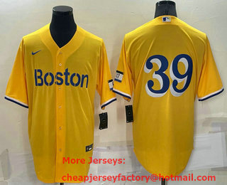 Men's Boston Red Sox #39 Christian Arroyo Gold No Name 2021 City Connect Stitched MLB Cool Base Nike Jersey