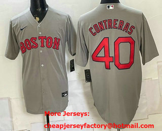 Men's Boston Red Sox #40 Willson Contreras Grey Cool Base Stitched Baseball Jersey