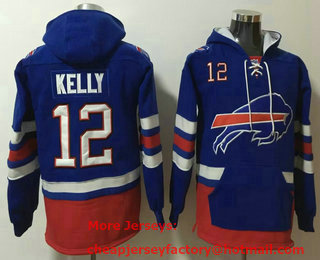 Men's Buffalo Bills #12 Jim Kelly NEW Blue Pocket Stitched NFL Pullover Hoodie