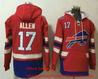 Men's Buffalo Bills #17 Josh Allen NEW Red Pocket Stitched NFL Pullover Hoodie