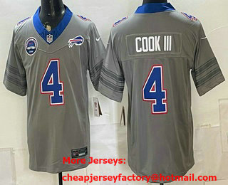 Men's Buffalo Bills #4 James Cook III Limited Grey With Patch FUSE Vapor Jersey