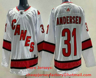 Men's Carolina Hurricanes #21 Frederik Andersen White Away Authentic Jersey